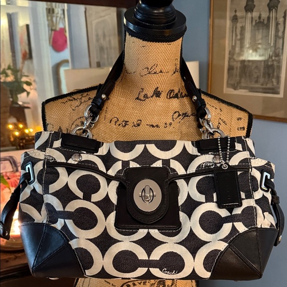 Coach Handbags - Coach Peyton Signature Canvas Carryall Shoulder Bag in Dark Denim and White